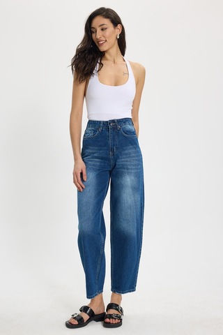Tudors Kadın Relax Fit Rahat Kesim %100 Pamuk Cepli Geniş Paça Lacivert Jean Kot Pantolon-50730