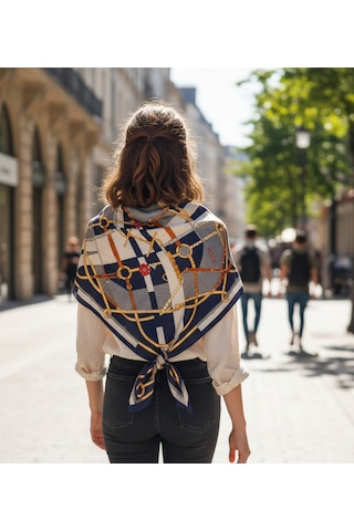 Royal Harness Desen 90x90cm Eşarp/fular Lacivert