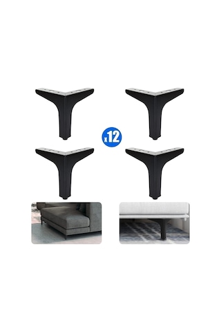 12 Cm Modern Model Siyah Metal Mobilya, Dolap, Koltuk, Kanepe, Tv Ünitesi Ayakları Metal 12 Adet Siyah