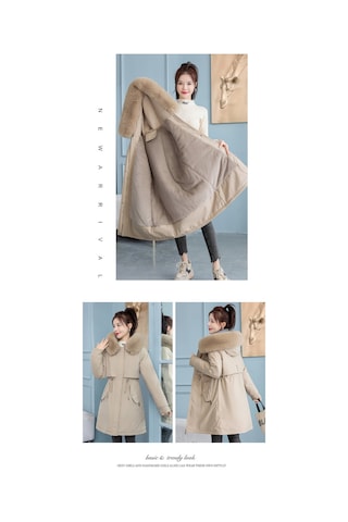 Kadın Orta Uzunlukta Kışlık Kalınlaştırılmış Pamuklu Ceket Mavi