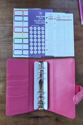 Bütçe Planlayıcı Para Organizeri - Fuşya Kilitli Ajanda Sticker Hediyeli