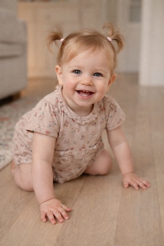 Babyhola Kız Bebek Kısa Müslin Tulum Pamuk Çiçek Baskılı 12049 Bej