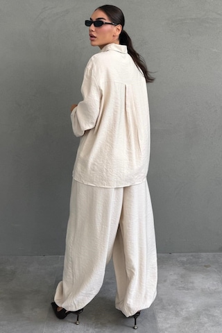 Madmext Bej Oversize Gömlek Balon Pantolon Kadın Takım Mg2779