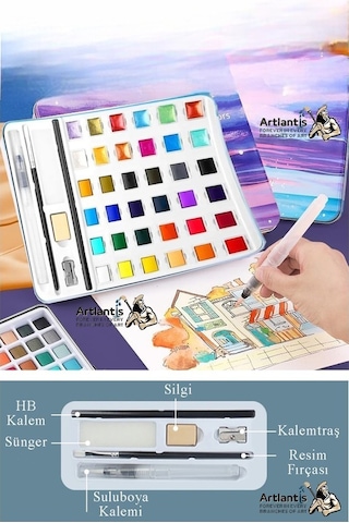 Tablet Sulu Boya 36 Renk Teneke Kutu 1 Paket 36 Lı Taş Sulu Boya Çıkarılabilir Tablet Suluboya Resim Hobi Sanat