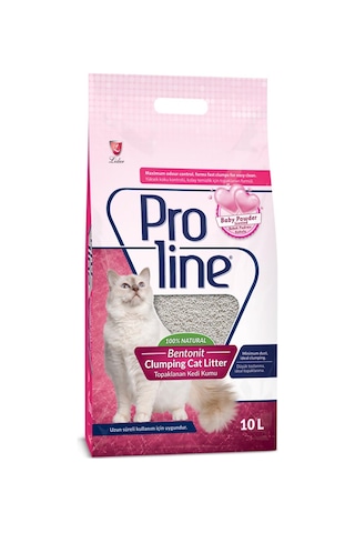 Proline Bebek Pudrası Kokulu Kalın Taneli Topaklaşan Bentonit Kedi Kumu 10 L