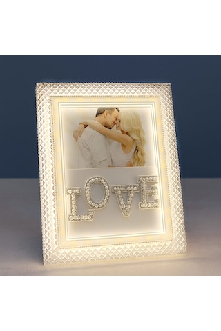 Led Işıklı İnci Taşlı Love Kristal Fotoğraf Çerçevesi
