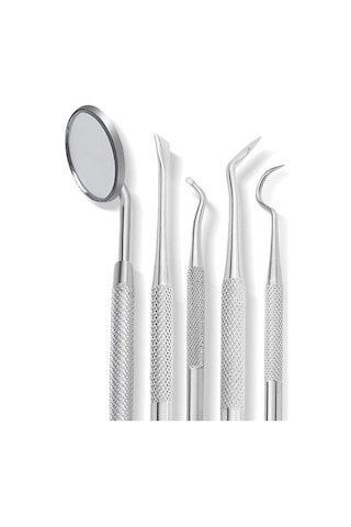 Valkyrie 5 Parça Paslanmaz Çelik Diş Temizleme Ağız Bakımı 5 Li Set Ayna Orak Skaler Spatula Cımbız Seti