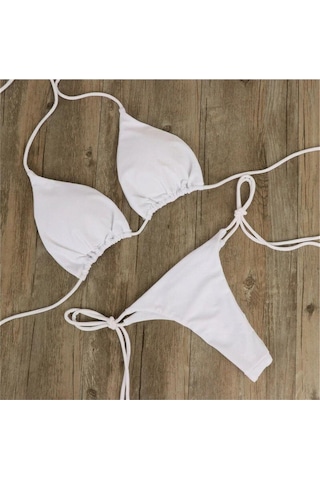 Ladyrosi Ipli Beyaz Bikini Takım