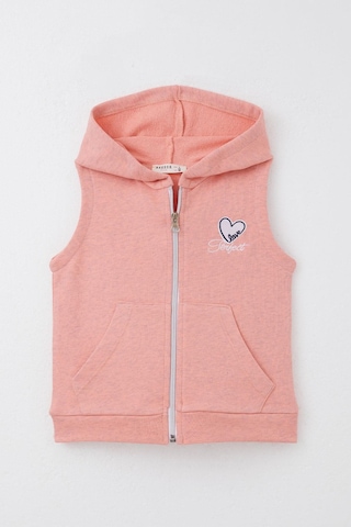 Breeze Kız Çocuk Yelek Kalp & Yazı Nakışlı Fermuarlı 3-8 Yaş, Somon Melanj Somon Melanj