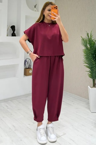 Fiolin Soft Touch Modal Kumaş Şalvar Takım Bordo