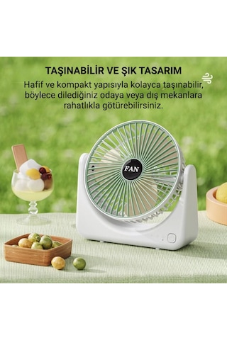 Coofbe Taşınabilir 3 Kademeli 1200mah Şarjlı Masaüstü Vantilatör Fan Ev Ofis Masaüstü Vantilatör