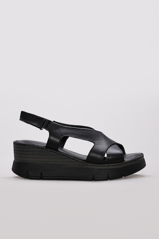 Fast Step Hakiki Deri Kadın Dolgu Topuk Sandalet 621za1405 Siyah