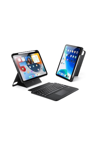 Dux Ducis Apple Uyumlu iPad 10 2022 Dk Serisi Kablosuz Bluetooth Touchpad Klavyeli Kılıf Siyah - Mh-hs2058-8284