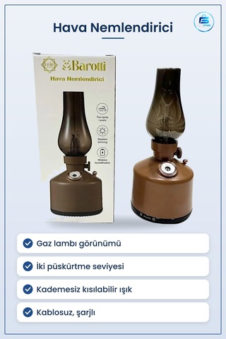 Hava Nemlendirici Gaz Lambaı Görünümlü Kablosuz Şarjlı Kısılabili
