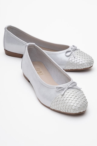 Luvishoes Luvi Shoes 02 Beyaz Simli Hakiki Deri Kadın Babet Ayakkabı Beyaz