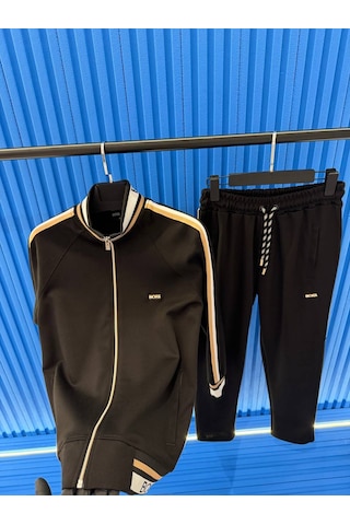 Besa Sport Wear Erkek Siyah Fermuarlı Şerit Detaylı Eşofman Takımı Günlük Ve Spor Kullanım