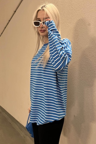 Madmext Mavi Çizgili Sweatshirt Mg980 Mavi