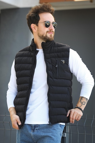 Doxfa Suya Dayanıklı Cepli Fermuar Detaylı Dik Yaka Erkek Şişme Yelek Siyah