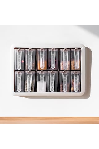 Porsima Simple 1167 Random 12'li Standlı Kendinden Yapışkanlı Kaşıklı Kapaklı Baharatlık Saklama Kabı Seti - Cappuccino Beyaz Cappuccino - Beyaz