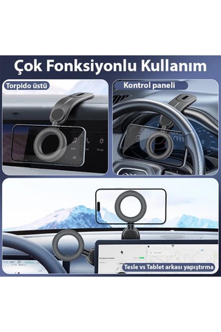 Polham Manyetik Magsafeli Torpido Üstü Telefon Tutucu, Konsol Ve Ekrana Yapışan Telefon Tutucu Siyah