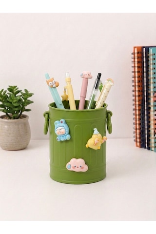Sevimli Stickerlı Masaüstü Kalemlik Organizer - Yeşil