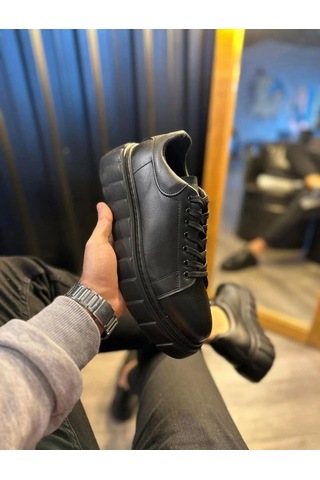 Ay Mood Jy144 Volt Bağcıklı Cilt Erkek Günlük Sneaker Yüksek Taban Ayakkabı Cst Siyah