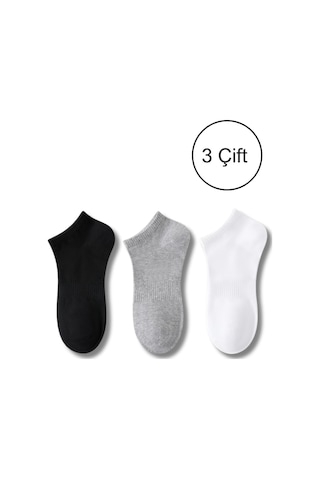 Lykos Erkek Pamuklu Bilek Boy Patik Çorap 3'lü Paket Siyah - Gri - Beyaz Siyah - Gri - Beyaz