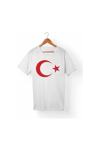 Masho Kids Beyaz Unisex Baskılı Ay Yıldız Tshirt + Balon + Bayrak Beyaz