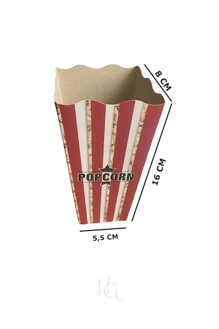 Hg Ambalaj 15 Adet Popcorn Kutusu, Patlamış Mısır Kutusu , 16cm X 8cm X 5,5cm Küçük Boy