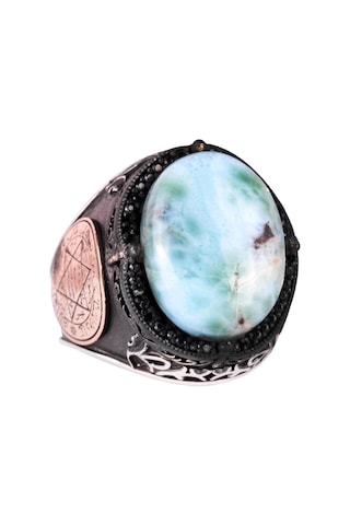 Larimar Taşlı Yüzük - Huzurlu 925 Ayar Solid Gümüş Erkek Yüzüğü - Okyanus Sakinliği Tasarımı Gümüş