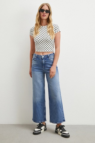 Never More Yüksek Bel Beş Cepli Cropped Jean Mavi