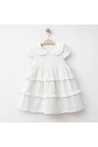 Baby Corner Bebe Yaka Fırfırlı Kız Bebek Elbise Beyaz