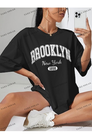 Adrift 1898 New York Baskılı Oversize Kalıp Unisex T-shirt Siyah