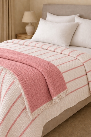 8 Kat Müslin Çift Yönlü Yatak Örtüsü 240x260 Açık Pembe