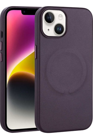 Zeyline Apple Uyumlu iPhone 14 Plus Pu Deri Magsafe Wireless Şarj Özellikli Zore Derix Kapak-derin Mor