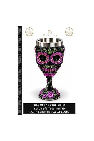 Kadeh Gotik Hediyelik Day Of The Dead Şeker Kuru Kafa Tasarımlı 3d Çelik Kadeh Bardak Alk6513 Çok Renkli