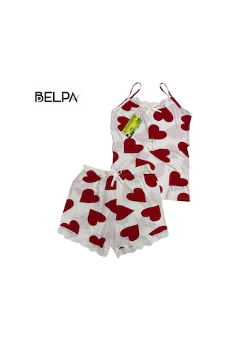 Belpa Sıla Sella Bamboo Kadın Şortlu Pijama Takımı Askılı Dantel Detaylı Kırmızı
