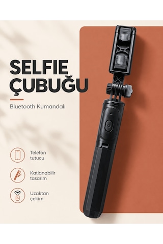 Tek Bluetooth Kumandalı Katlanabilir Selfie Çubuğu Ve Telefon Tutucu Najmaddin