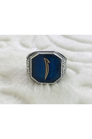 Elif Harfi Işlemeli 925 Ayar Gümüş Erkek Yüzük