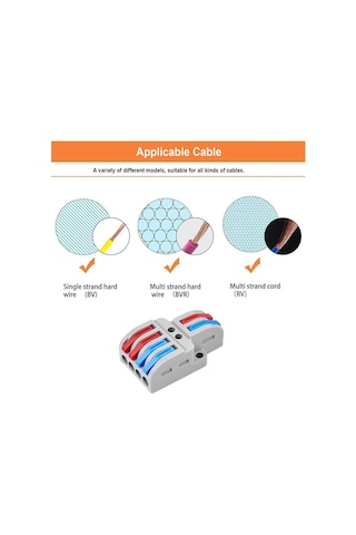 Koodmax 5 Adet 2 Giriş 4 Çıkış Kolay Hızlı Kablo Ekleme Birleştirme Konnektörü - Aç Kapa Kilitli