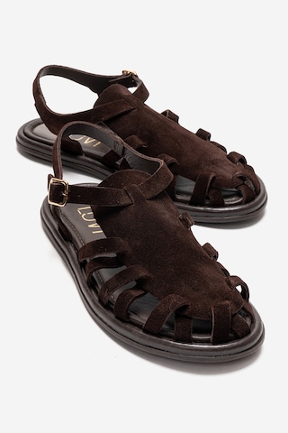 Luvishoes Alone Kahverengi Süet Hakiki Deri Kadın Sandalet