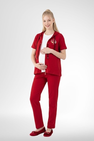 Mecit Pijama Mecit 6400 Kırmızı 3'lü Hamile Lohusa Pijama Takımı