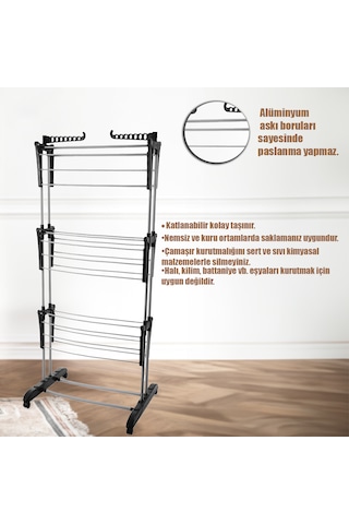Perilla Flyby 3 Katlı Katlanabilir Alüminyum Çamaşır Kurutmalık Beyaz