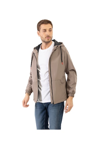 Erkek Vizon İçi Astarlı Kanguru Cepli Su Ve Rüzgar Geçirmez Kapüşonlu Cepli Yağmurluk Vizon