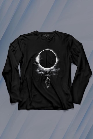 Ay Üzerinde Kara Delik Dünyaya Abkan Astronot Cosmos Uzun Kollu Tişört Baskılı T-shirt 001