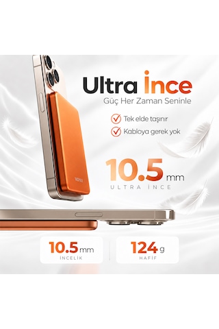 Woyax Magsafe Powerbank 5000mah Slim Hızlı Taşınabilir Batarya İphone 11 12 13 14 15 16 17 Pro Max Samsung Turuncu