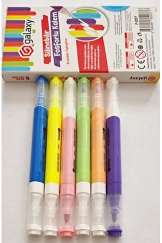 Silinebilir Fosforlu Kalem 6 Renk 1 Paket Galaxy Silinebilir İşaretleme Kalemi Çift Başlı Pürüzsüz Yazma Silme Fixpoint Çok Renkli