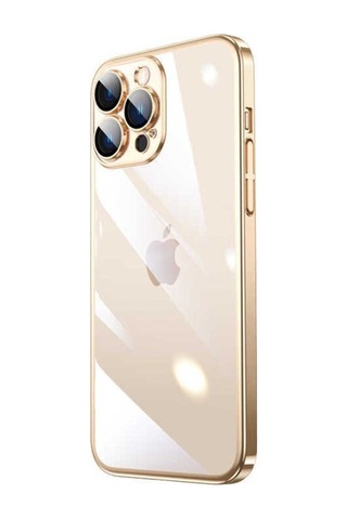 Apple Uyumlu iPhone 14 Pro Kılıf Sert Pc Renkli Çerçeveli Zore Riksos Kapak Gold