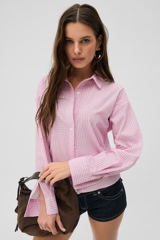 Grimelange Grımelange Medea Kadın Slim Fit %100 Organik Pamuklu Kahverengi Çizgili Slim Fit Pembe Çizgili Gömle