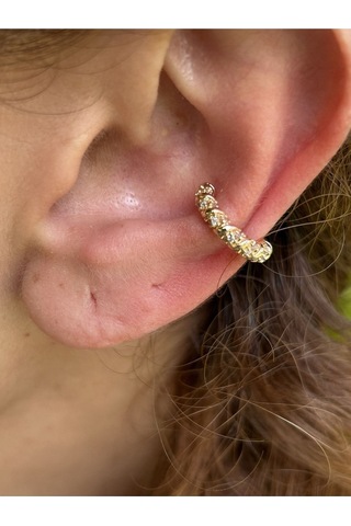 Sıkıştırmalı Kıkırdak Gold Taşlı Kadın Çelik Küpe